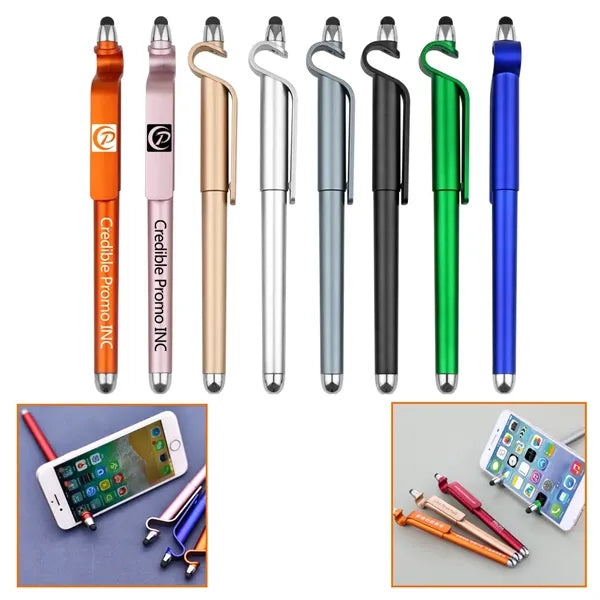 Multi Functional Plastic Stylus Pen With Phone Stand