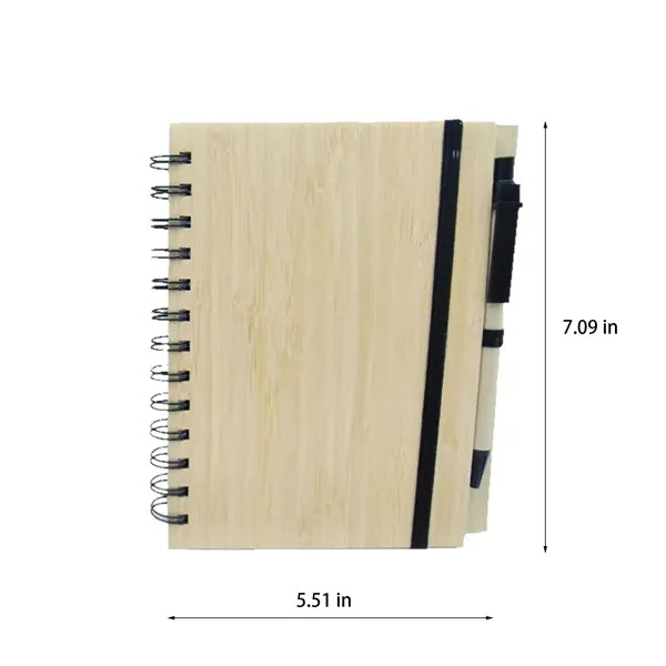 Bamboo Spiral Notebook with Elastic Band, Eco-Friendly Cover
