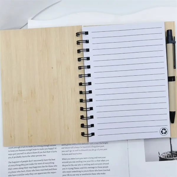 Bamboo Spiral Notebook with Elastic Band, Eco-Friendly Cover