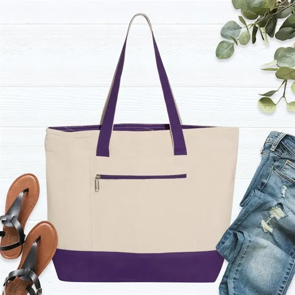 Canvas Tote Bag with Zipper Pocket and Inside Pouch