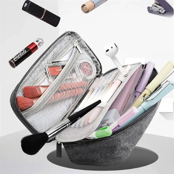 Large Capacity Canvas Pencil Case with Zipper Closure
