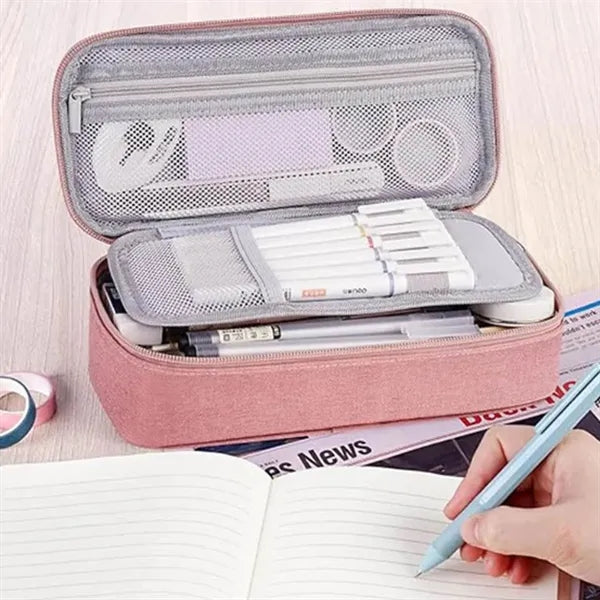 Large Capacity Canvas Pencil Case with Zipper Closure
