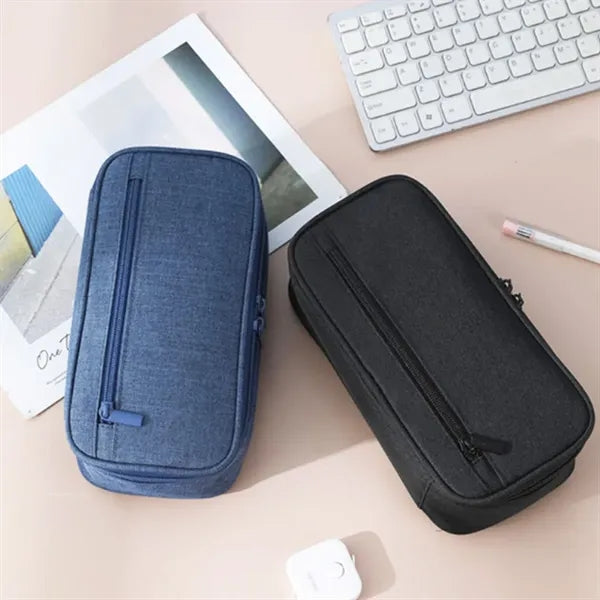 Large Capacity Canvas Pencil Case with Zipper Closure