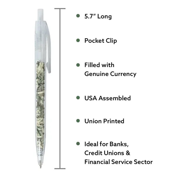 US Currency Filled Translucent Clicker - Money Pens