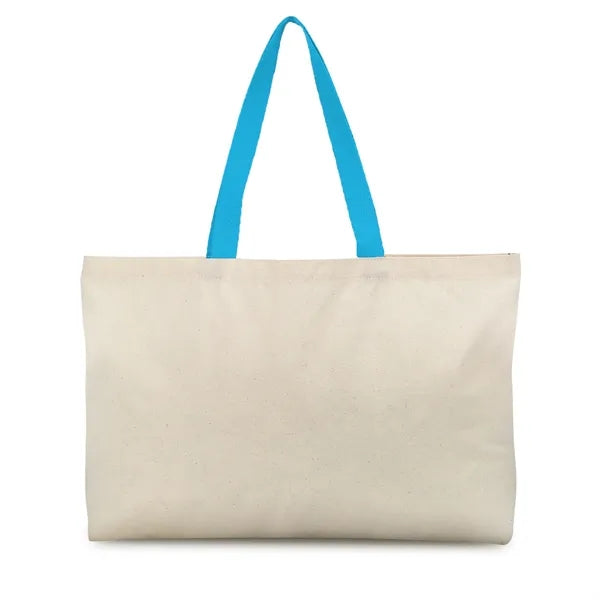 Wide Opening 6 Oz. Cotton Canvas Tote w/ Multi-Color Handles