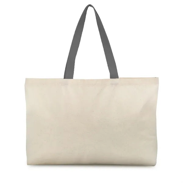 Wide Opening 6 Oz. Cotton Canvas Tote w/ Multi-Color Handles