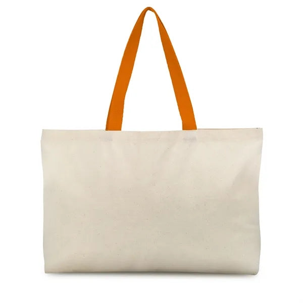 Wide Opening 6 Oz. Cotton Canvas Tote w/ Multi-Color Handles