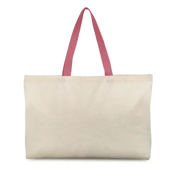 Wide Opening 6 Oz. Cotton Canvas Tote w/ Multi-Color Handles
