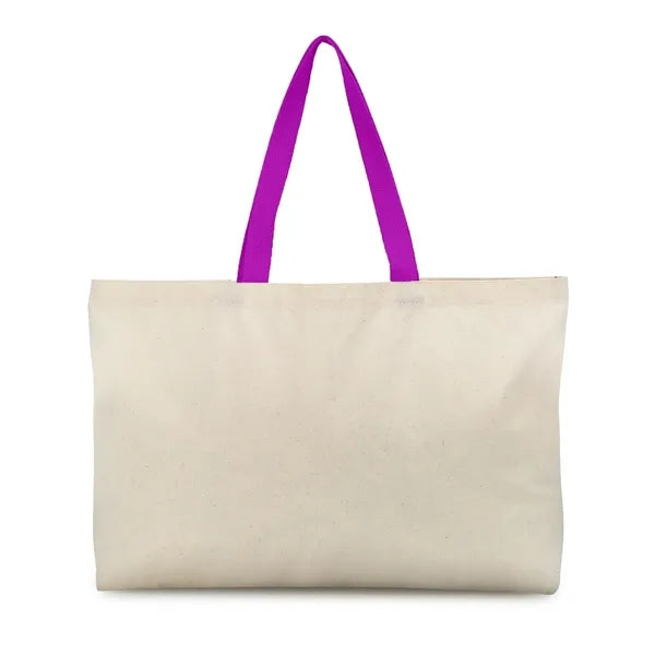 Wide Opening 6 Oz. Cotton Canvas Tote w/ Multi-Color Handles