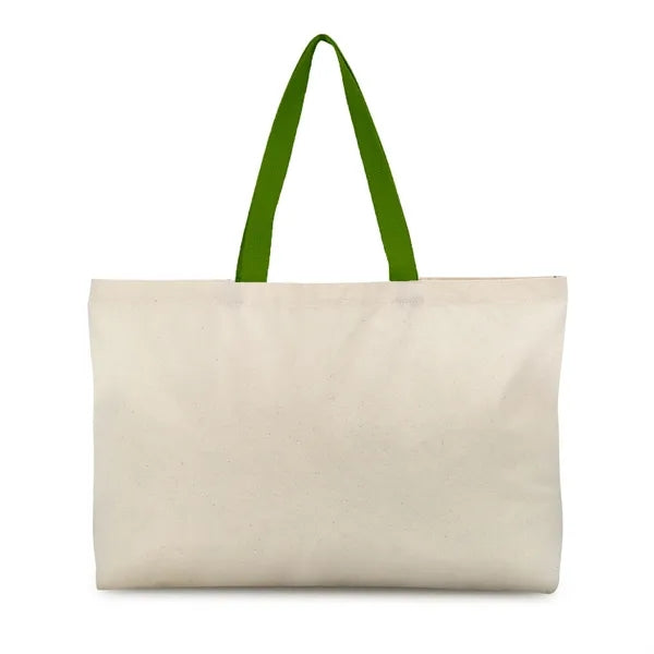 Wide Opening 6 Oz. Cotton Canvas Tote w/ Multi-Color Handles