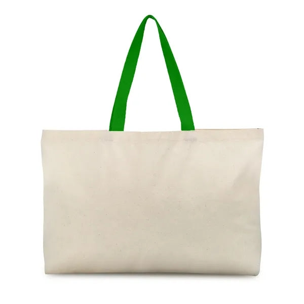 Wide Opening 6 Oz. Cotton Canvas Tote w/ Multi-Color Handles
