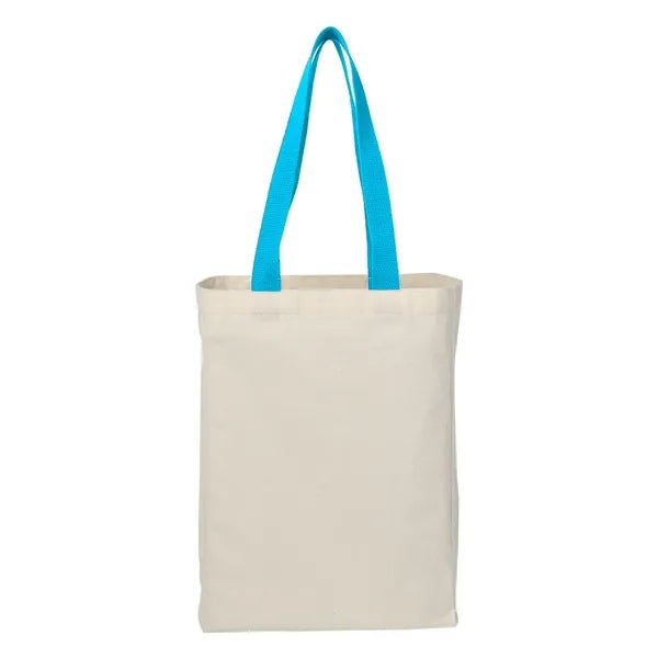6 Oz. Natural Canvas Tote Bag with Colorful Handles