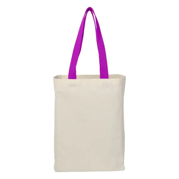 6 Oz. Natural Canvas Tote Bag with Colorful Handles