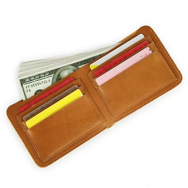 Slim Billfold Leather Wallet for Men with 6 Card Slots