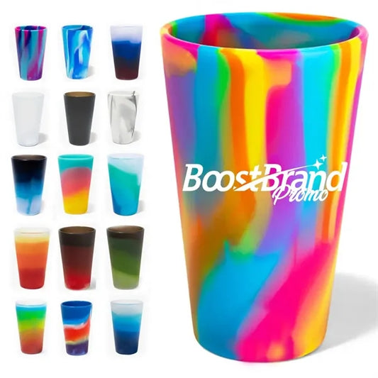 16oz. Silicone Travel Glass W/ Straw Lid and Colorful Design