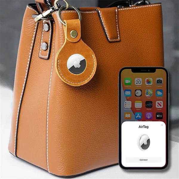 Leather tag Holder Keychain with Keyring