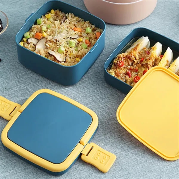 Portable Double-Layer Lunch Box with Utensils and Handle
