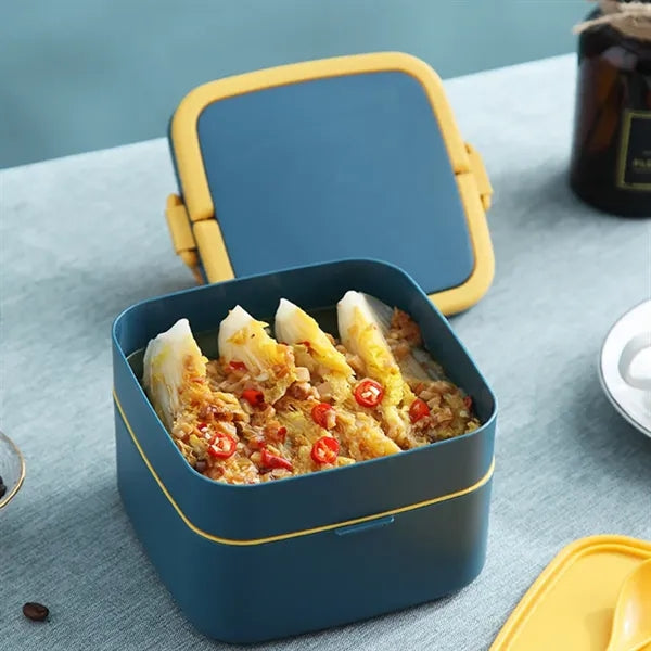 Portable Double-Layer Lunch Box with Utensils and Handle
