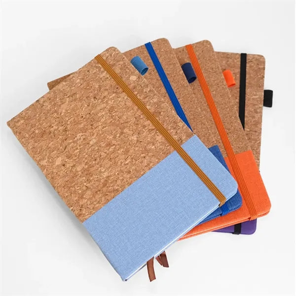 Eco-Friendly Cork and Fabric A5 Notebook with Pen Loop