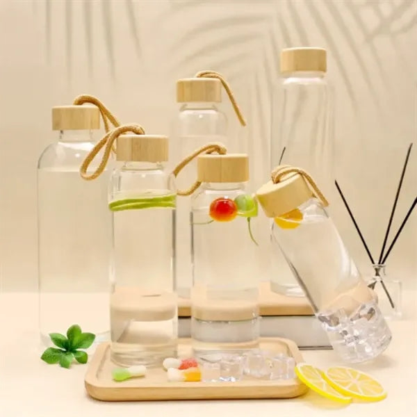 17oz Glass Water Bottle with Bamboo Lid