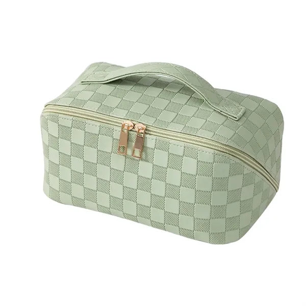 PU Plaid Makeup Bag Waterproof Green Pink