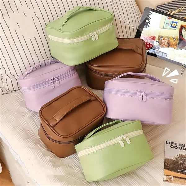 Simple Blank Large Capacity Makeup Bag PU leather Organizer