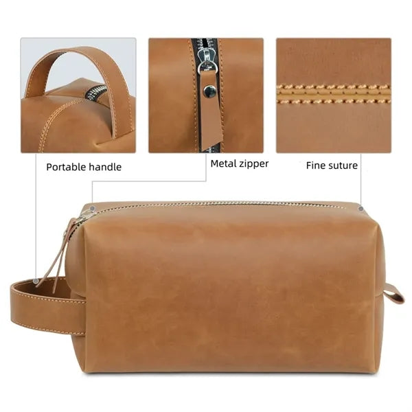 Mens PU Leather Toiletry Bag with Handle