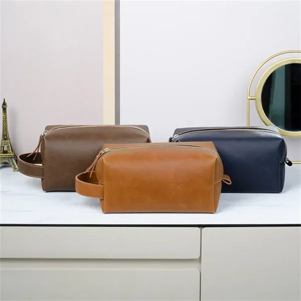 Mens PU Leather Toiletry Bag with Handle