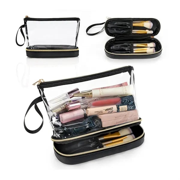 Clear Travel Makeup Bag with Brush Compartment