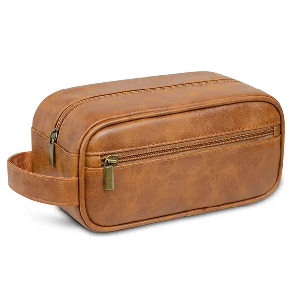 Black PU Leather Zipped Travel Toiletry Bag Mens