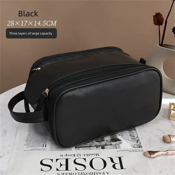 Pink PU Leather Travel Makeup Bag for Women with Hnadle