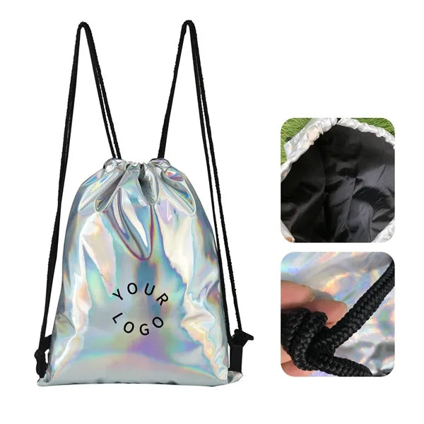 Laser-Effect Drawstring Backpack with Reflective Shine