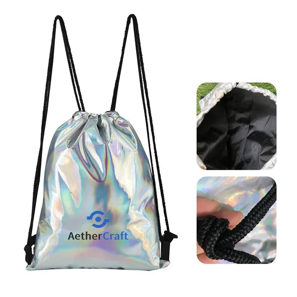 Laser-Effect Drawstring Backpack with Reflective Shine