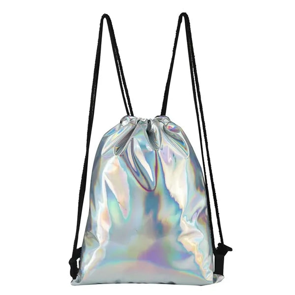 Laser-Effect Drawstring Backpack with Reflective Shine