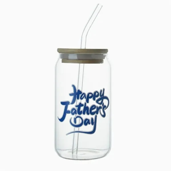 12 oz. Can Shaped Glass Cup w/ Bamboo Lid & Straw
