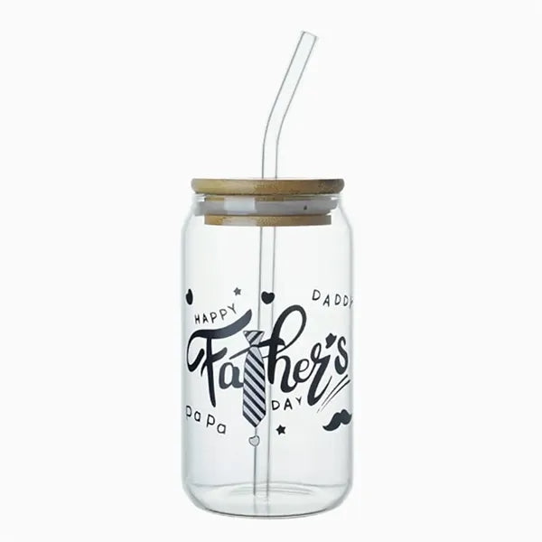 12 oz. Can Shaped Glass Cup w/ Bamboo Lid & Straw
