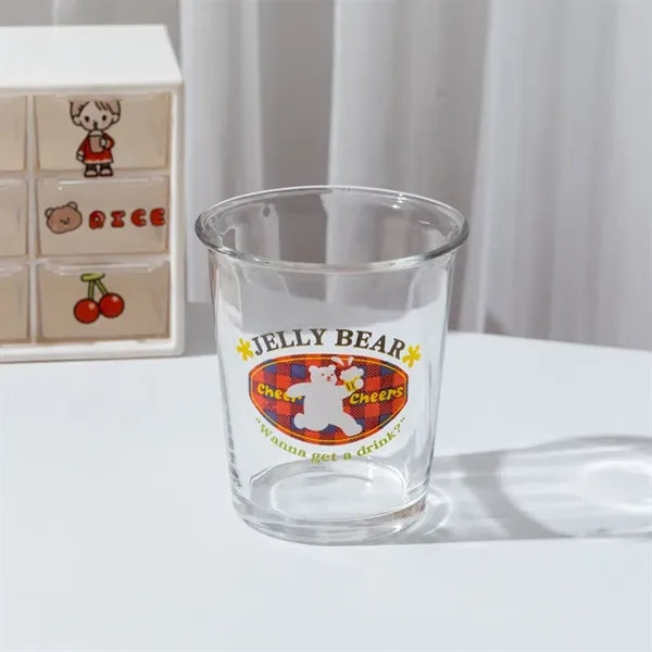 Cartoon Bear Glass Tumbler with Flip Lid