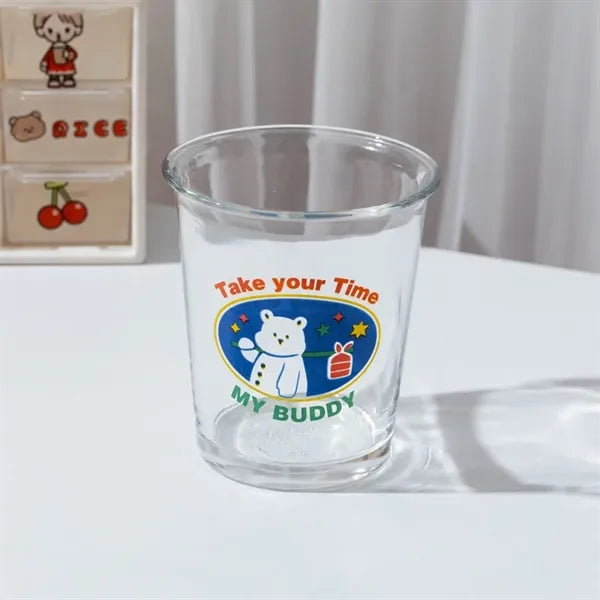 Cartoon Bear Glass Tumbler with Flip Lid