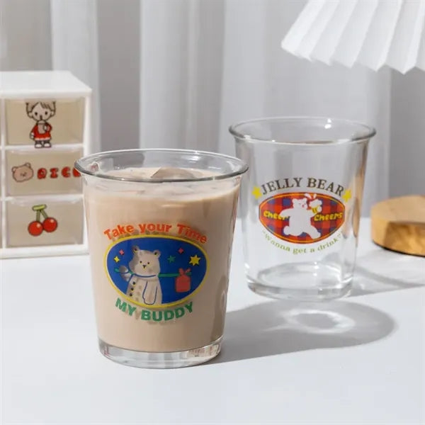 Cartoon Bear Glass Tumbler with Flip Lid