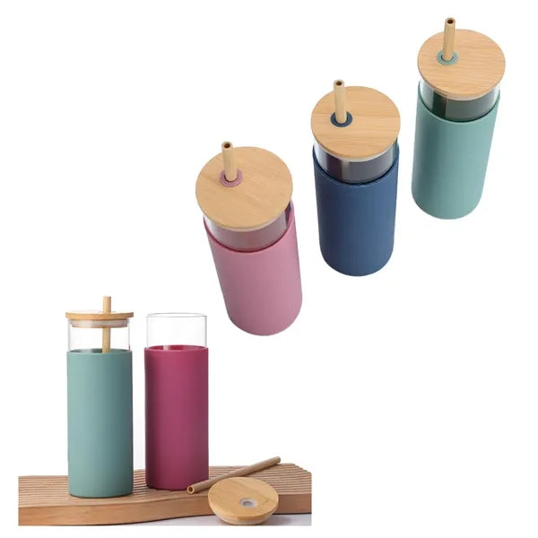 17OZ Highly Colorful Bamboo Straw Lid Mugs