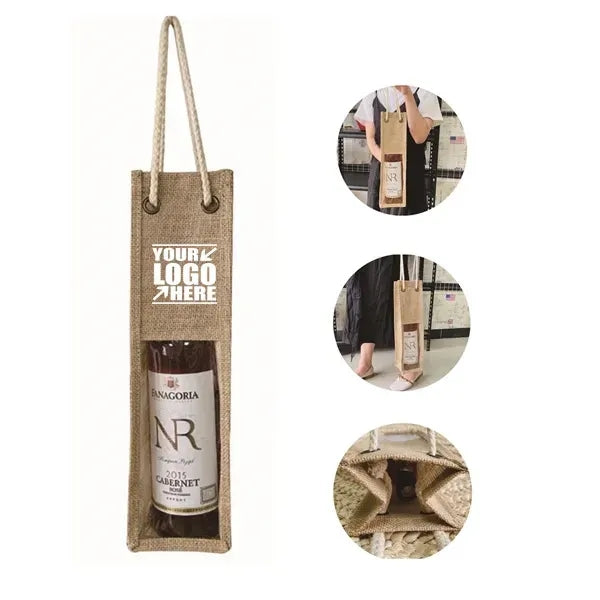 Eco-Chic Clear Window Jute Wine Gift Bag