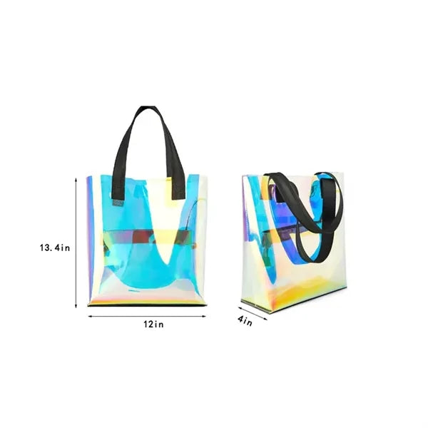 12-Inch PVC Laser Glitter Transparent Tote Bag