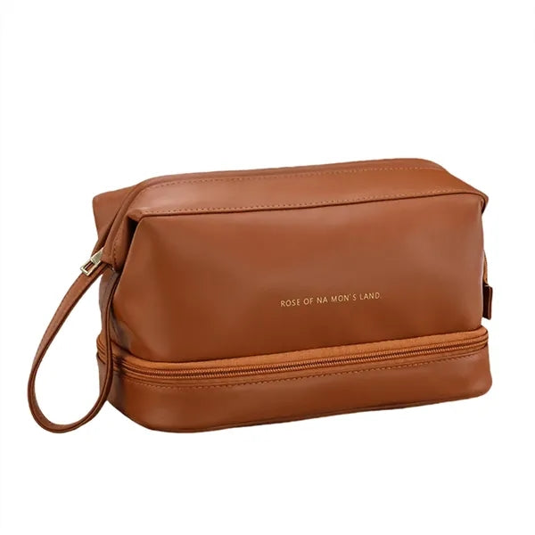 Leather Cosmetic Bag for Women Double Layer Makeup