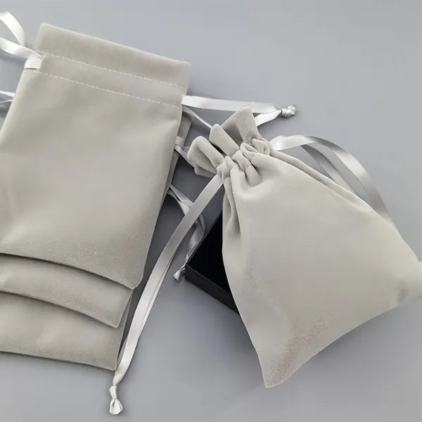 Elegant Gray Velvet Drawstring Pouch for Jewelry & Cosmetics
