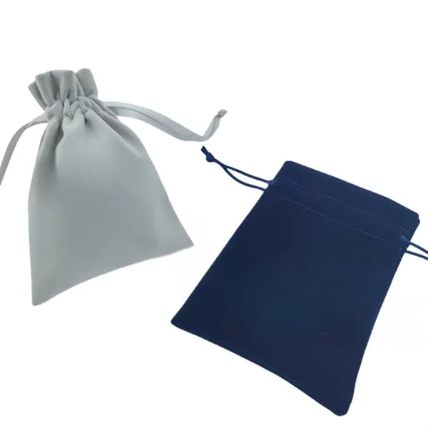 Elegant Gray Velvet Drawstring Pouch for Jewelry & Cosmetics