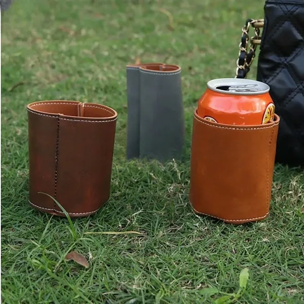 Outdoor Portable Beer Can Bottle Holder PU Leather Non-slip