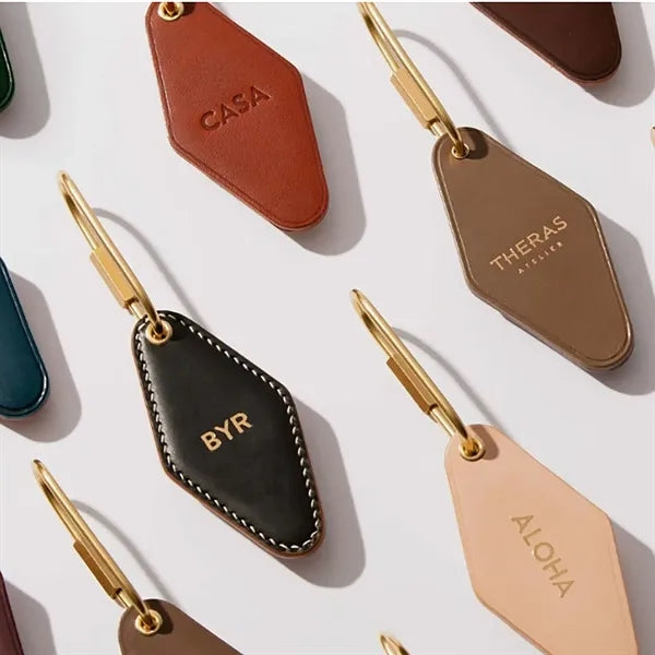 Vintage Leather Hotel Key with Brass Oval Ring