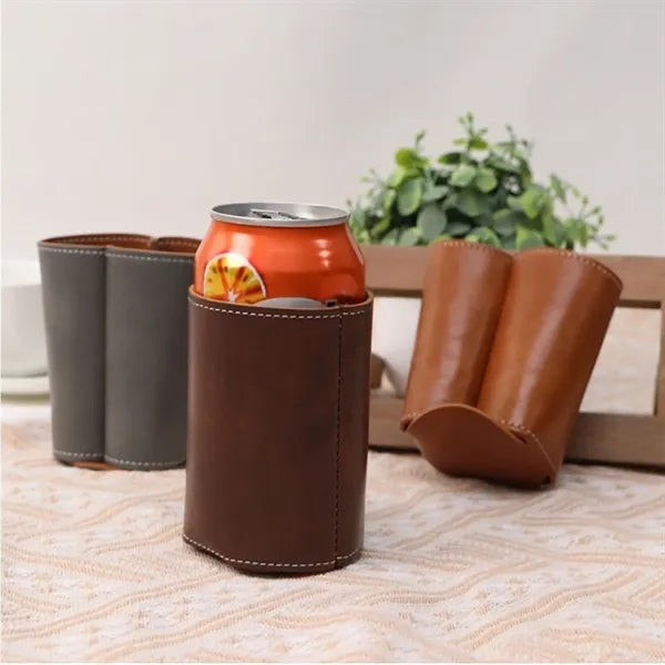 Outdoor Portable Beer Can Bottle Holder PU Leather Non-slip