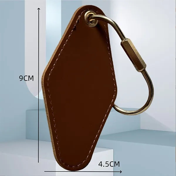 Vintage Leather Hotel Key with Brass Oval Ring