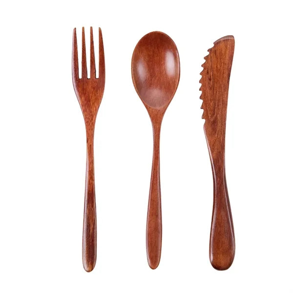 Portable Wooden Cutlery Set for Outdoor Picnics and Kids